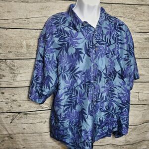 Basic Fenn Wright & Manson Hawaiian Shirt Medium 100% Silk Blue Short Sleeve